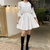 베이비돌 라운드넥 캉캉 티어드 플레어 퍼프 밴딩 미니 원피스 (2col)
