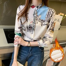 봄 향기 프린트 셔츠 여 쉬폰 긴팔 상의신상 디자인 느낌 쁘띠 플라워 셔츠