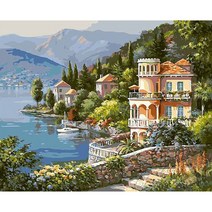 호숫가의 별장 (캔버스) 보석십자수 40x50, 어스래빗쿠팡 본상품선택