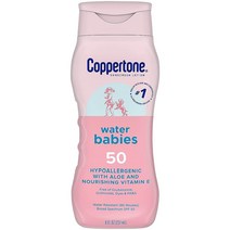 Coppertone WaterBabies SPF 50 자외선 차단 로션 소아과 전문의 추천 어린이 및 아기를 위한 광범위한 스펙트럼 UVA/UVB 차단 (230ml(8액량 온