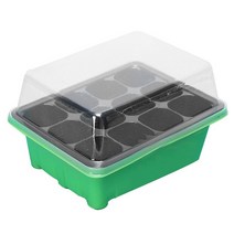 콩심는기계 파종기 12hole 플라스틱 보육 화분 식물 씨앗 성장 꽃 화분 상자 전파 케이스 모종 스타터 트레이 뚜껑 정원 가꾸기, 01 green