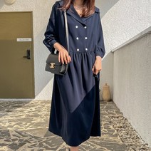 로로텐 더블버튼 테일러 카라 롱 원피스 셔링 빅사이즈