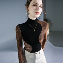 브론즈 패치워크 가을 겨울 이너 긴팔 블라우스 터틀넥 3색