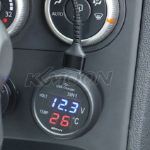 KKmoon 3 IN 1 차량용전압계 온도계 충전기 튜닝게이지, 검은색