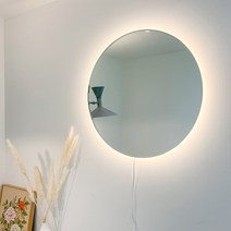 아워프레임 원형 벽거울 LED 간접조명 화장대 욕실 거울, 40cm, 전원 스위치(백색불빛)