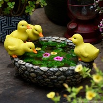 라오농 귀여운 오리 수경화분 미니연못 수반 정원 꾸미기 장식 소품+JX02X, 수지, 물배화분대 오리, 중등