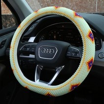 D타입 순수 핸드메이드 사계절 공용형 미끄럼 방지 땀흡수 자동차 여름구슬 핸들커버, D벽옥-옥금채기