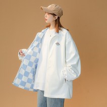 체크재킷코디 바둑판 칸 코트 여성 봄계절 캐쥬얼 양면으로 입다 새해 레드 상의 와이드 루즈핏 트렌드 3915001242