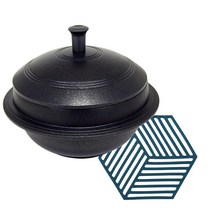키친아트 옛날 가마솥 주물 냄비 + 냄비 받침, 22cm, 블랙