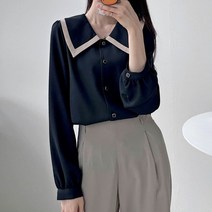 빅걸스토리 빅사이즈 여성 루루 카라 베이직 심플 긴팔 블라우스