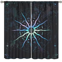 Moon Stars 커튼 봉 포켓 고딕 갤럭시 침실 장식 천상의 별이 빛나는 마녀 만다라 다이아몬드 크리스탈 십대 소녀 여성 거실 창문 드레이프 원단 106.7x114.4cm, W42x45Lin