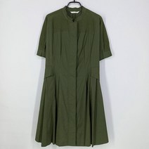 빈티지다온 린 헨리넥 히든버튼 오픈 플리츠 셔츠원피스 카키85