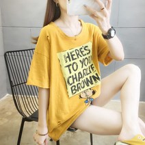 HONGKANG 여성용 여름 순면 반팔 티셔츠