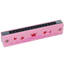 16 홀 나무 하모니카 귀여운 만화 인쇄 입 오르간 키즈 음악 악기 교육 생일 장난감 선물, Pink
