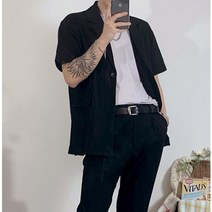 [라핏] 남자 린넨 루즈 반팔 자켓