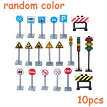 LED신호등 경광봉 도시 도로 표지판 로드블록 속도 제한 diy 빌딩 블록 장면, 무작위 10pcs