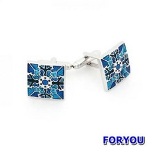 Foryou3405 블루 글라스 스타일 커프스 버튼 정장소품 넥타이핀 커프링크스