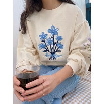 진심샵 jinsim shop 꽃을든여자 자수맨투맨 여리여리 봄느낌물신 스웨트셔츠