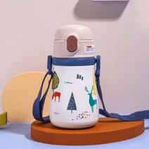 캐리보틀 키즈 스테인레스 스틸 보온보냉 텀블러 빨대컵, 07.포레스트, 블루-사슴