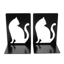 북엔드 책꽂이 수납정리함 북스탠드 책상책꽂이 책상정리 책고정 책지지대2 pcs ceative 중공 고양이 장식 금속 책 스탠드 클래식 잡지 책 파일 주최자 홈 오피스 용 홀더