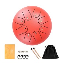 행드럼 텅드럼 스틸텅드럼 명상 힐링 악기 handpan drum 6 inch 8 tone steel tongue drum 핸드 팬 드럼 패딩 드럼 가방과 한 쌍의 말렛 yoga, 빨간색