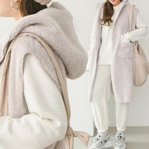 빅걸스토리 여성용 빅사이즈 양털 후리스 양포켓 보들보들 후드 롱조끼