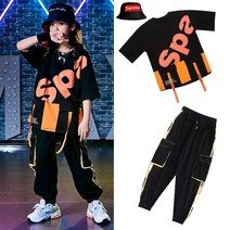 공연복 비보이 남여아동 힙합 개성 멋진 패션쇼 HIPHOP 댄스 유행복 여름 2699211200, 120, 845 귤 티셔츠 _2301 블랙 팬