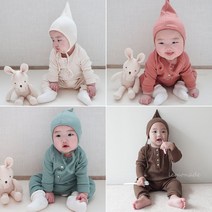 골지뿔 슈트 / 신생아 아기 유아 가을 바디슈트 롬퍼 보넷세트