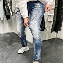 옷자락 [옷자락] 남자 빈티지 페인트 워싱 스크래치 청바지
