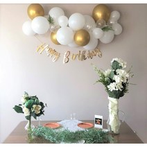[이벤수달] 골드&화이트 풍선가랜드세트 생일가랜드 생일파티DIY 파티장식 *무료 사진인화 서비스*, 골드&화이트 생일파티 가랜드세트 + 손펌프