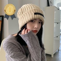 6칼라 라벨 뜨개 비니 니트 모자 비니넥워머 방한모자 털 방울