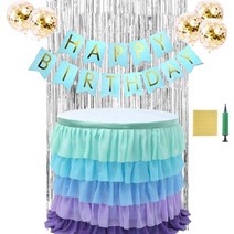 오픈런 생일파티 테이블스커트 풍선 가랜드 올인원 세트, M, 캉캉마린