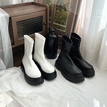 여자첼시부츠코디 통굽 기모안감 화이트부츠 베이직 키큰녀