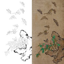 율아트 화접도 6폭 병풍 민화 도안 민화그리기 본그림 공모전 취미 원데이클래스 수업자료 컬러링, 화접도2, 고급 닥순지, A1
