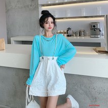 puildaug 패션 백 밴드 바지 반바지 세트 여성 여름 샴 와이드 레그 바지 선스크린 옷 2 피스 세트