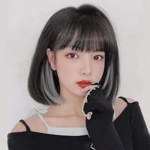 하이유니 애쉬그레이 시크릿 투톤 헤어 단발 통가발 가발 30cm + 거치대 세트, 쿨브라운 / 30cm