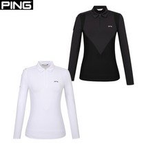 핑 핑(PING) 골프웨어 봄 여성 메쉬 패치 카라 긴팔 티셔츠 121B1TO056_WHBK