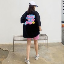 애플망고샵 여성 빅사이즈 오버핏 반팔 스케이트 롱박스 캐주얼 롱 여름 티셔츠