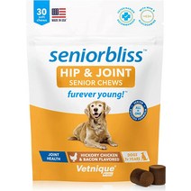 관절영양제 Vetnique Labs Seniorbliss Aging Dog 7 Senior 비타민 및 보조제 심장 알레르기 관절염 피부 외투 지원 - furever Young Hi, [03] 엉덩이 및 관절 씹기, [01] 30ct
