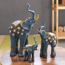 키다리 엔틱 블루 코끼리 장식 3P set