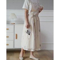 코튼 파스텔 원피스 앞치마 꽃집 카페 바리스타 신혼부부 앞치마 선물용, 방수자수 스커트-[블랙 플라워]