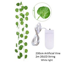 인조 조화 넝쿨 2.3m 인공 식물 녹색 잎 화환 2m Led 스트링 라이트 리프 아이비 덩굴 홈 데코레이션 웨딩 데코 DIY 등나무, [09] G05-w