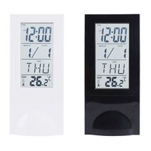 [RA†]DYNN 투명 LCD 캘린더 온도 시계 심플 탁상 장식용 테이블 디지털 인테리어 책상▨_ea, Ж 블랙