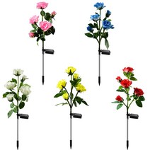 태양광 LED 정원조명등 정원경관등 5마리 장미꽃등 잔디장식등 아웃도어 가든 램프 2PCS, 블루