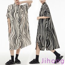 지홍 빅사이즈 루즈핏 오버핏 프린팅 셔츠 롱원피스