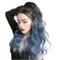 가발위드 긴머리 웨이브 투톤 디몬트 세발집게 포니테일, 블랙+블루