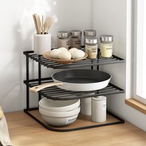 JINGYI 주방 코너선반 그릇 접시 냄비 정리대 멀티선반 광폭 2단 주방선반, 블랙