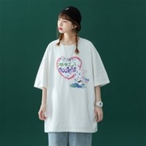 KORELAN DFTP 여름 러브 프린트 반팔 티셔츠 인 타이드 느슨한 콩 스타일 커플 점 소매 반팔