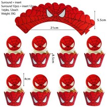 스파이더맨 테마 생일 용품 3D 그레이트 스파이더 호일 풍선 일회용 식기 냅킨 컵 장식, [01] 기타 (ae˚) frequ, Cake Decor -24pcs