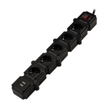 파워존 USB 테트리스 디자인 고용량 멀티탭 2구 3구 4구 5구, USB 5구, 블랙 3m
